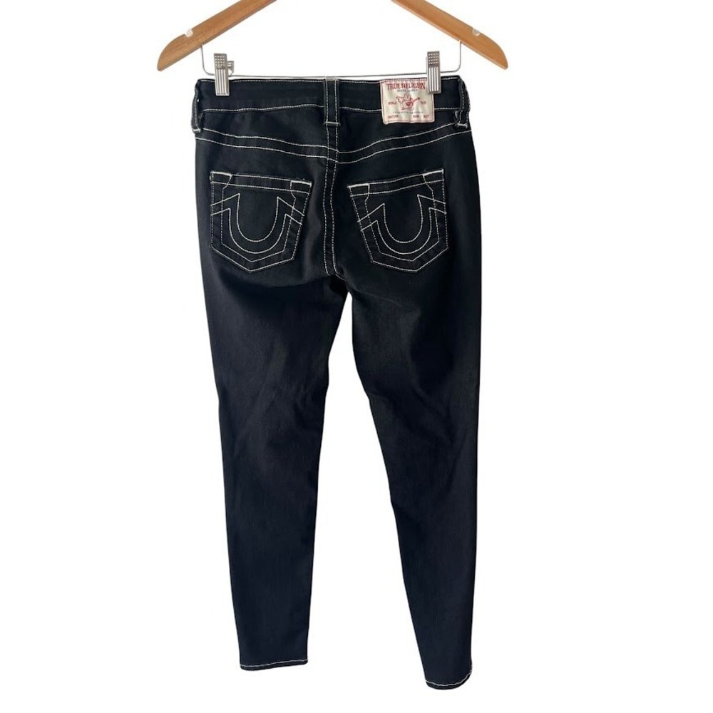 True Religion Jennie Curvy Jeans 28 Black‎ Skinny White Stitch Y2K Horseshoe